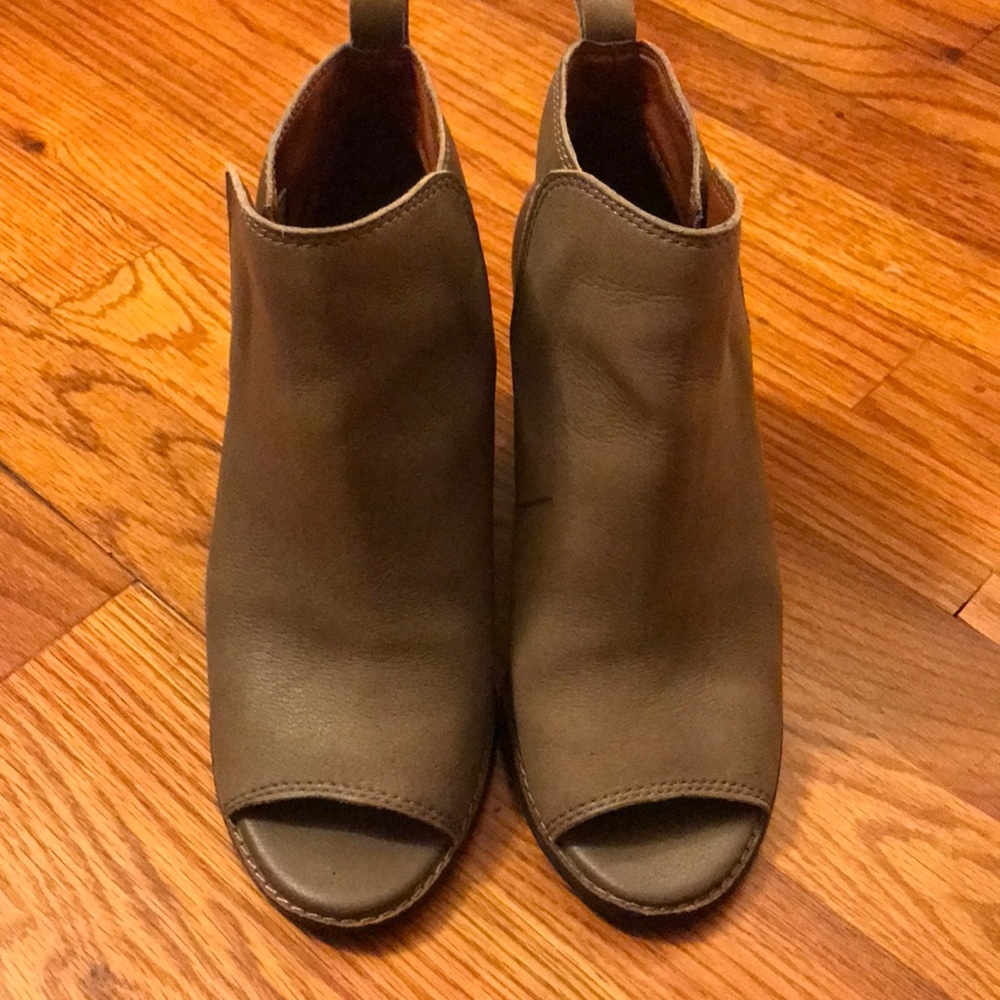 Peep toe wedge booties